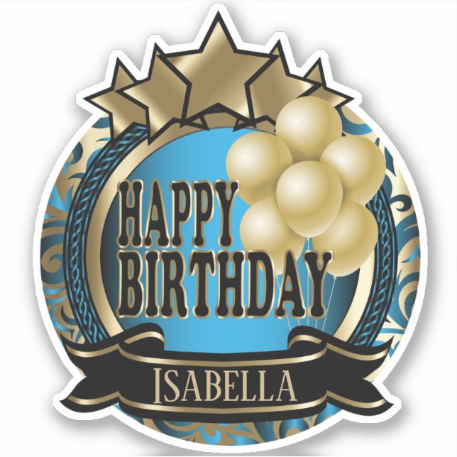 Blue Happy Birthday  - Add Name  Sticker (Front)