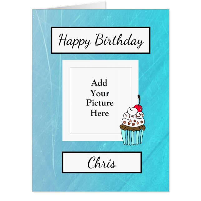 Blue Happy Birthday Add Your Photo Huge Card (Front)