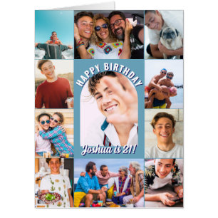 Blue Happy Birthday Arch 12 Photo Collage Big Card