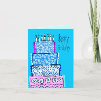 Blue Happy Birthday Cake Card by pixibition at Zazzle