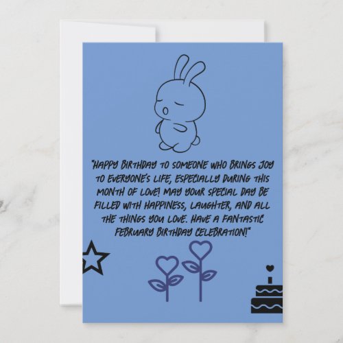 blue happy birthday card in february with bunny