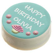 Blue Happy Birthday Cupcake Design Chocolate Covered Oreo (Angled)