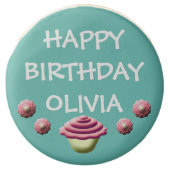 Blue Happy Birthday Cupcake Design Chocolate Covered Oreo (Front)