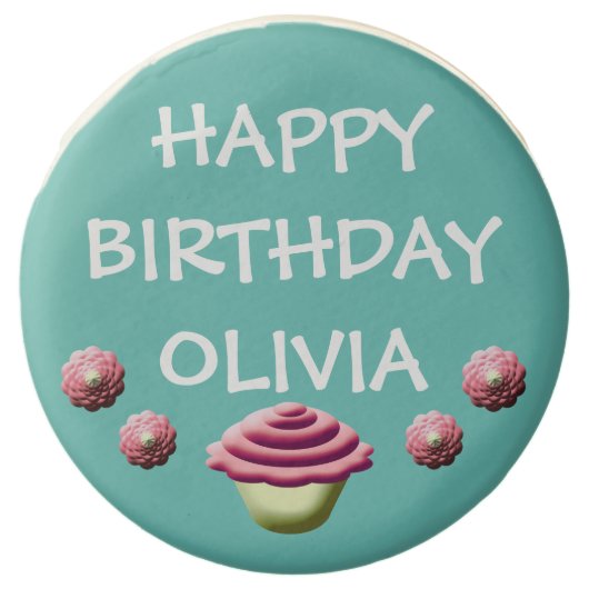 Blue Happy Birthday Cupcake Design Chocolate Covered Oreo (Front)