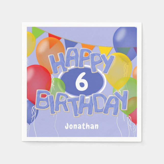 blue happy birthday cutout cookies w balloons napkins (Front)