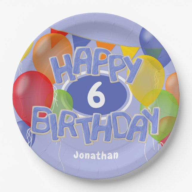 blue happy birthday cutout cookies w balloons paper plates (Front)