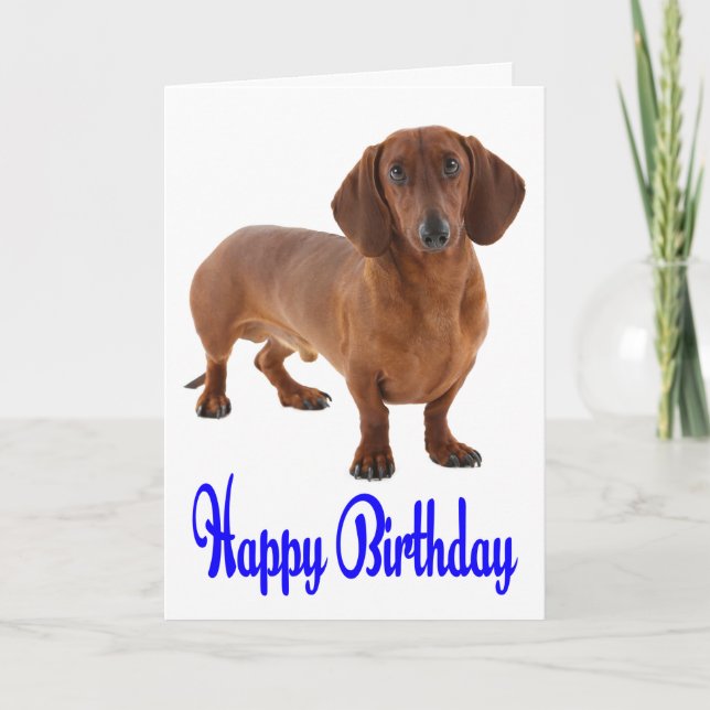 Blue Happy Birthday Dachshund Puppy Dog Card (Front)