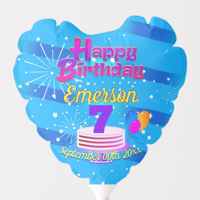 BLUE Happy Birthday ( Editable Child's Name / Age) Balloon (Front)