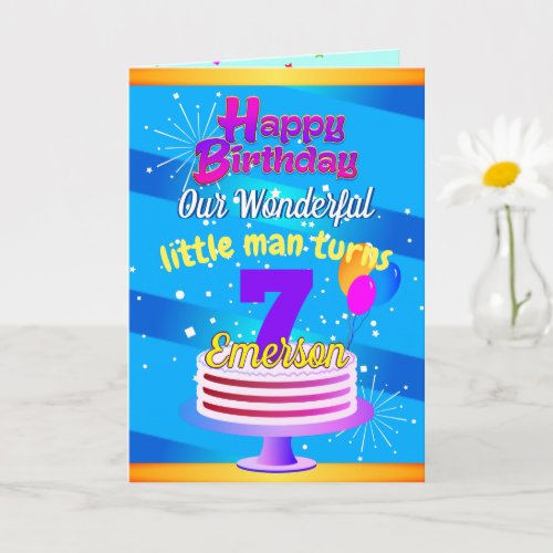 BLUE Happy Birthday  Editable Childs Name  Age Card