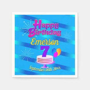 BLUE Happy Birthday   Editable Napkins