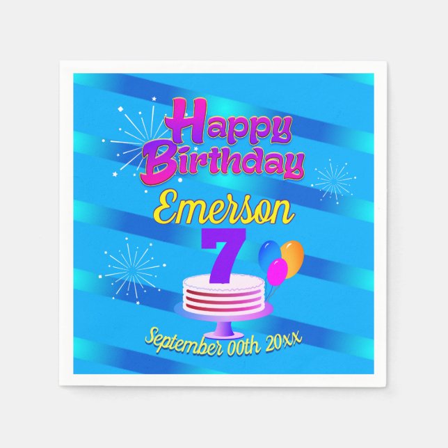 BLUE Happy Birthday | Editable Napkins (Front)