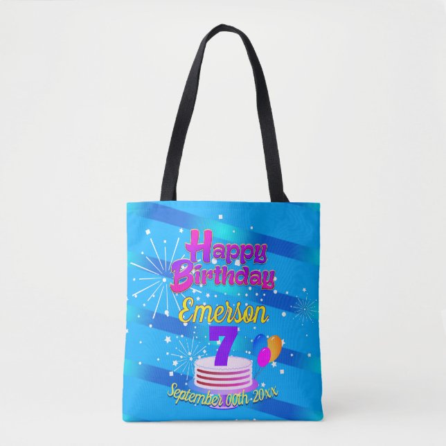 BLUE Happy Birthday | Editable Tote Bag (Front)