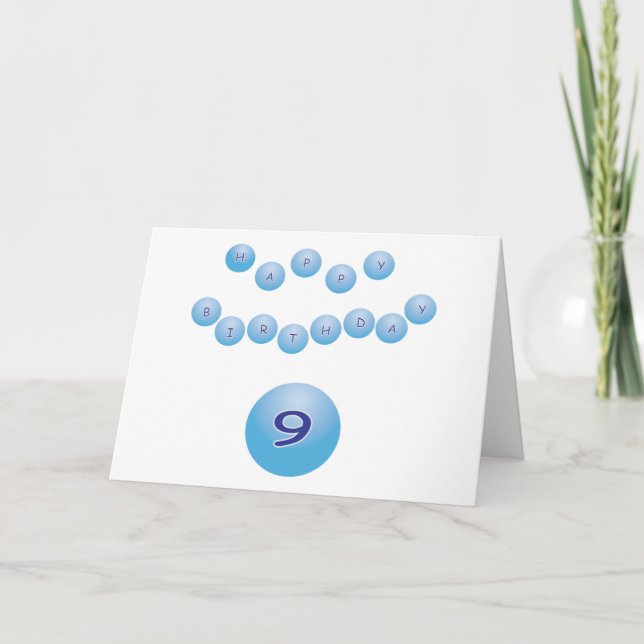 Blue Happy Birthday for Boy Age 9 Card (Front)