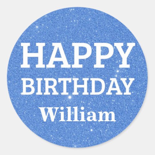 Blue Happy Birthday Glitter  Classic Round Sticker