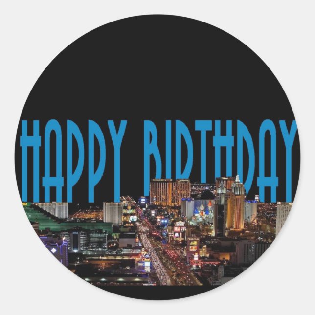 Blue Happy Birthday Las Vegas Sticker (Front)