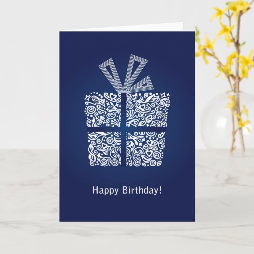 Blue happy birthday mens boys card with a gift box | Zazzle