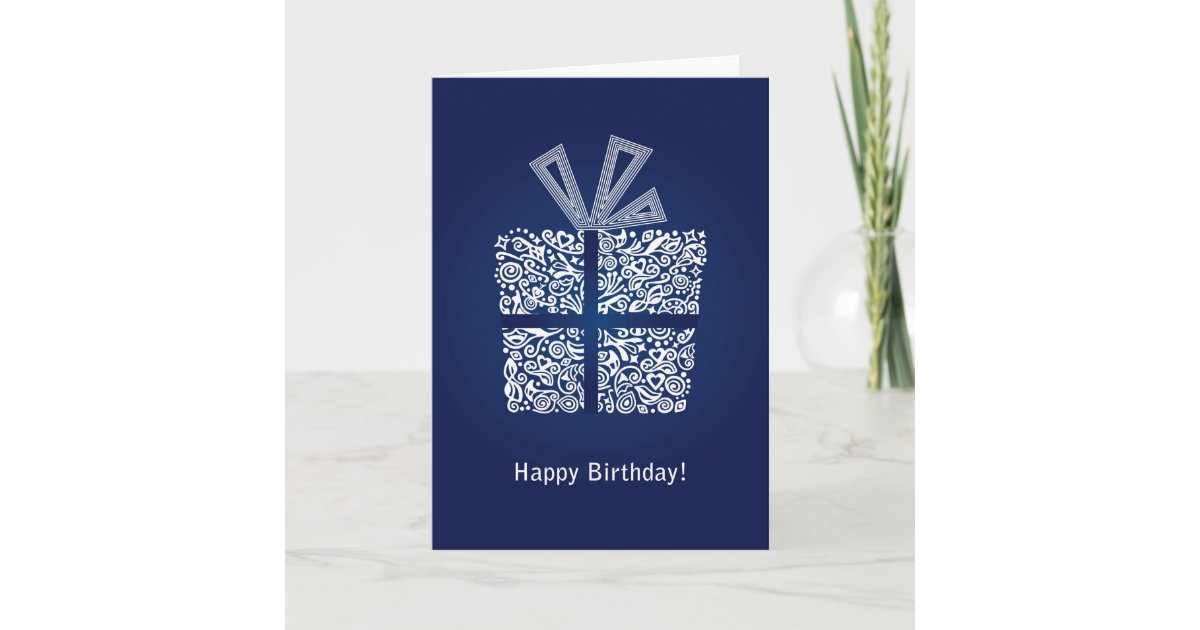 Blue Happy Birthday Mens Boys Card With A Gift Box Zazzle Com