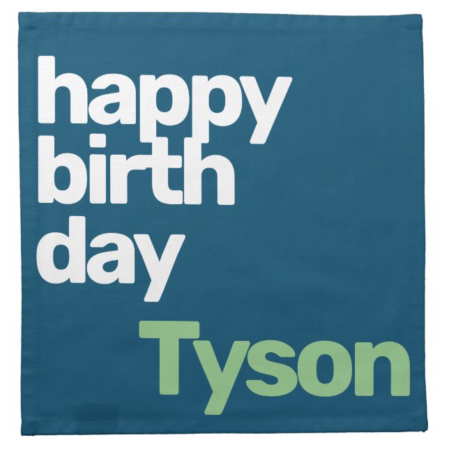 blue Happy Birthday minimal modern party Cloth Napkin (Front)
