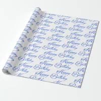 Blue Happy Birthday script Wrapping Paper