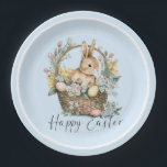 Blue Happy Easter Bunny Paper Plates<br><div class="desc">These Easter paper plates feature a watercolour bunny illustration. The script text is not editable. All other text is fully editable and can be customized For more advanced customization of this design,  simply select the "Customize It" button above.</div>