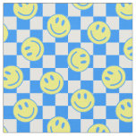 blue happy face check groovy fabric
