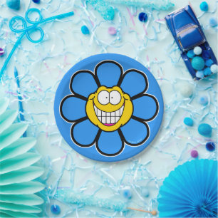 Blue Happy Flower Screwball Graphics Paper Plates