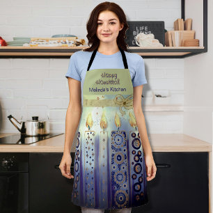 Blue Happy Hanuka Candles All-Over Print Apron