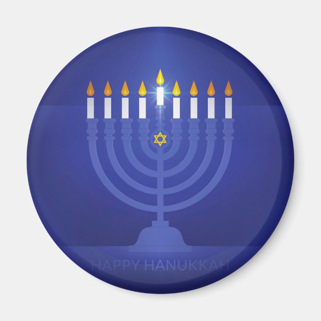 blue happy hanukkah magnet (Front)