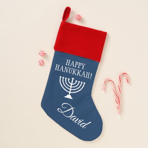 Blue Happy Hanukkah menorah Jewish Holiday Christmas Stocking