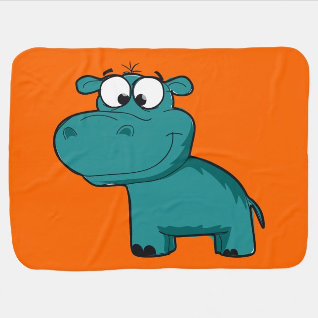 Blue Happy Hippo Baby Blanket (Horizontal)