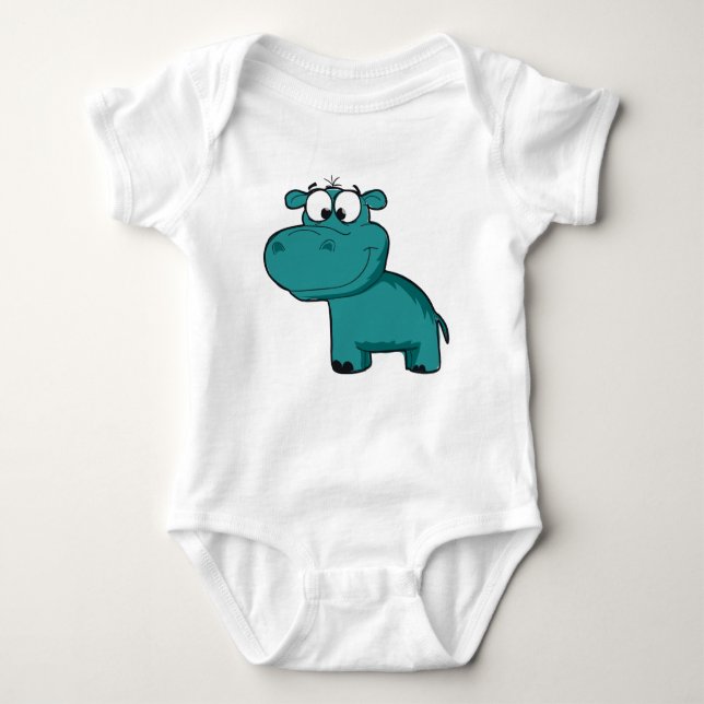 Blue Happy Hippo Baby Bodysuit (Front)