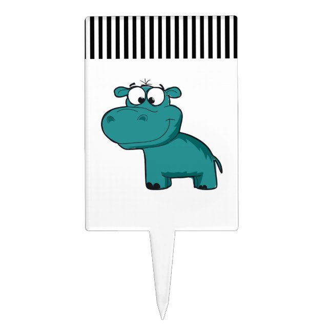 Blue Happy Hippo Cake Topper (Front)