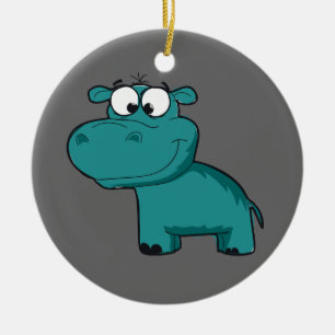 Blue Happy Hippo Ceramic Ornament