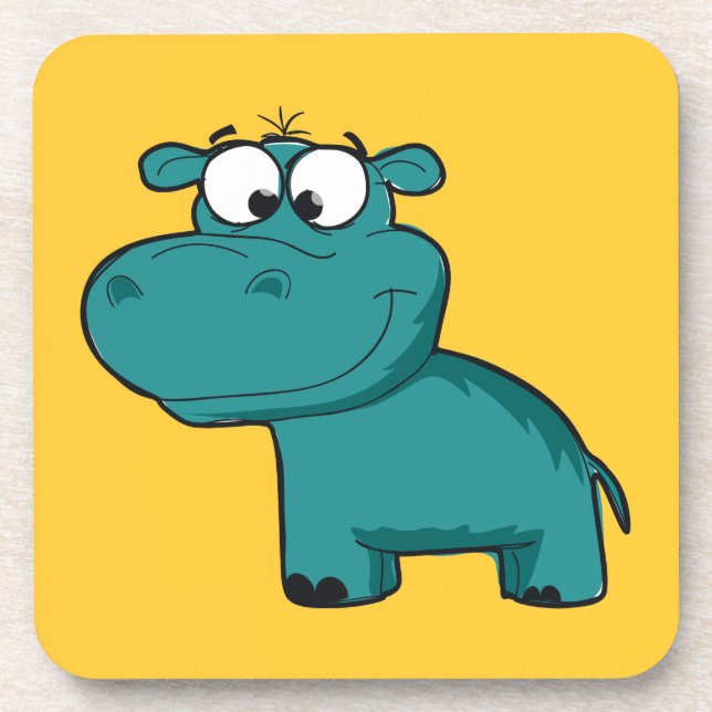 Blue Happy Hippo Drink Coaster (Front)