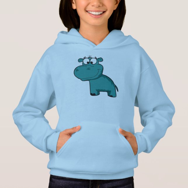 Blue Happy Hippo Hoodie (Front)