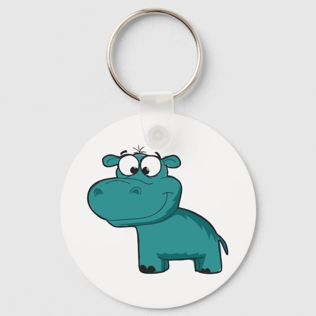 Blue Happy Hippo Keychain (Front)