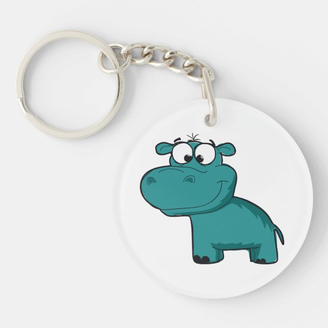 Blue Happy Hippo Keychain (Front)