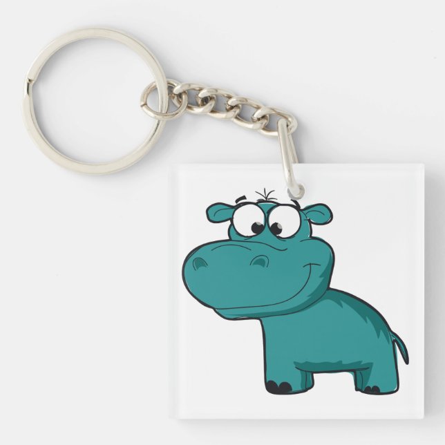 Blue Happy Hippo Keychain (Front)