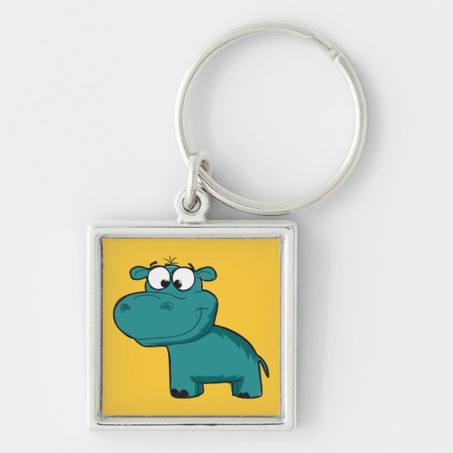 Blue Happy Hippo Keychain (Front)