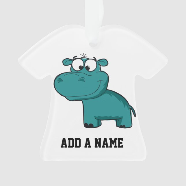 Blue Happy Hippo Ornament (Front)