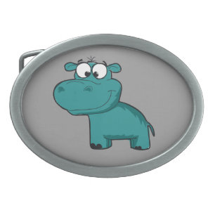 Blue Happy Hippo Oval Belt Buckle