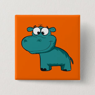 Blue Happy Hippo Pinback Button