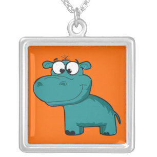 Blue Happy Hippo Silver Plated Necklace