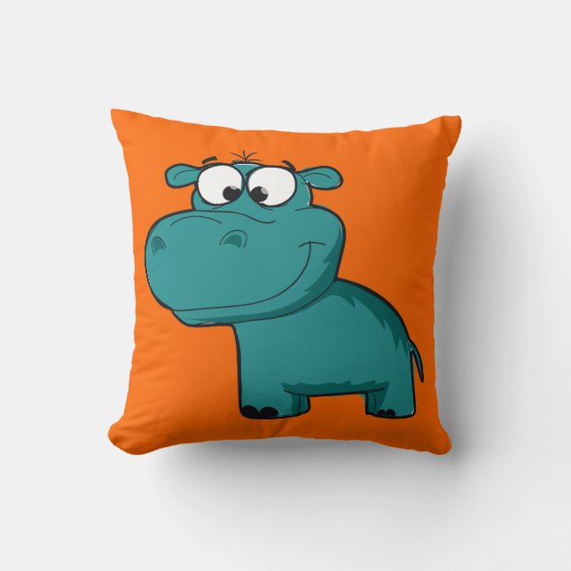 Blue Happy Hippo Throw Pillow (Front)