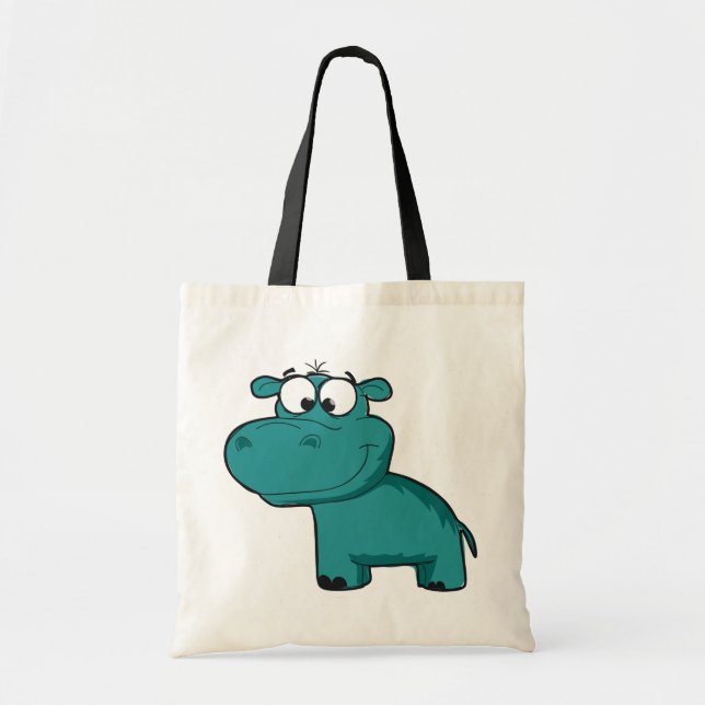 Blue Happy Hippo Tote Bag (Front)
