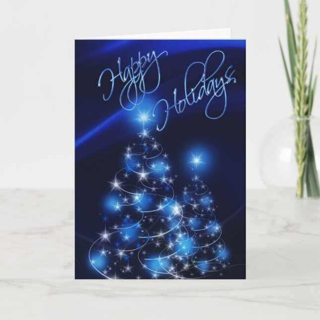 Blue Happy Holidays Christmas Card (Front)