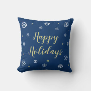 Blue Happy Holidays Snowflakes Throw Pillow