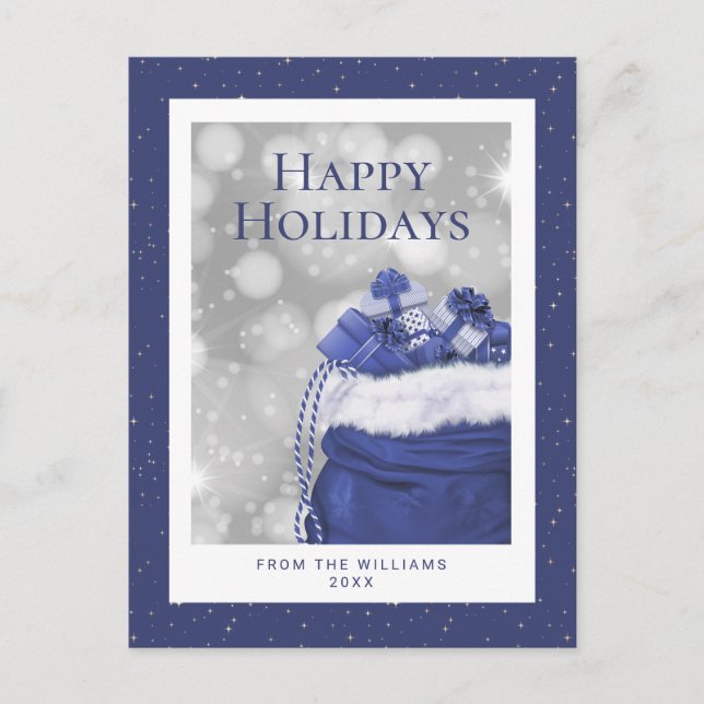 Blue Happy Holidays Stars Christmas Gifts Holiday Postcard (Front)