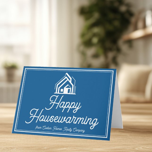 Blue Happy Housewarming Custom Real Estate Card (Creator Uploaded)