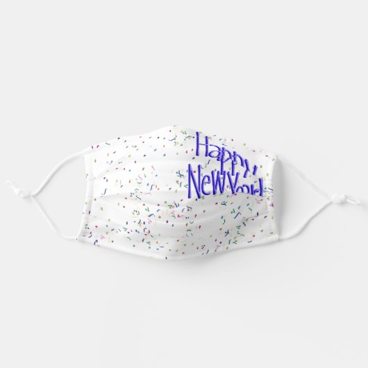 Blue Happy New Year Adult Cloth Face Mask (Front, Unfolded)